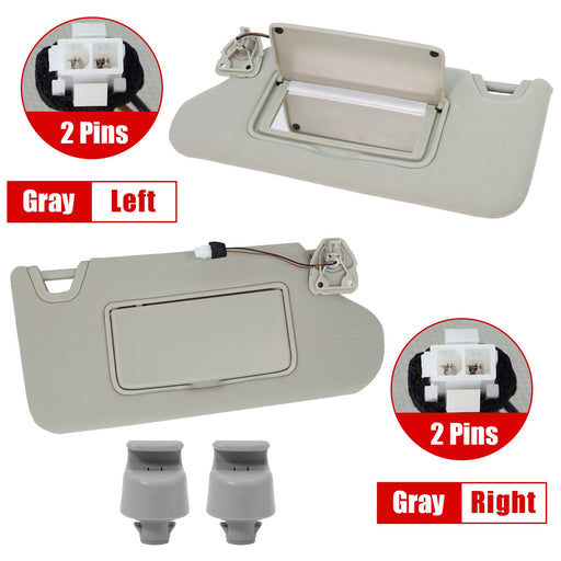 DURAFORCE 2x Front L&R Sun Visor & Bracket W/Light For Nissan Altima 13-18 Gray 964013TA2A