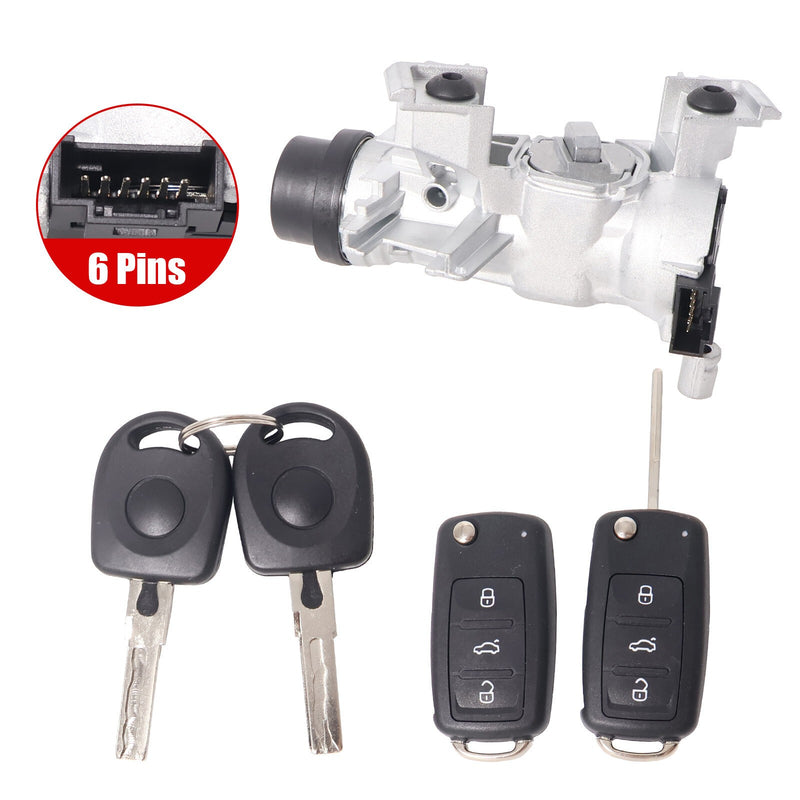 DURAFORCE For VW JETTA IGNITION SWITCH LOCK ASSEMBLY W/ 2x Intelligent KEY SHELL & 2x Key