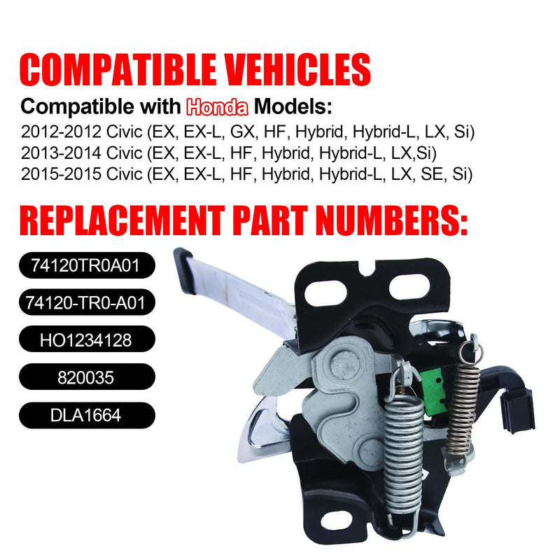 DURAFORCE For 2012-2015 Honda Civic 1.5L 1.8L 2.4L Hood Latch Lock 74120-TR0-A01