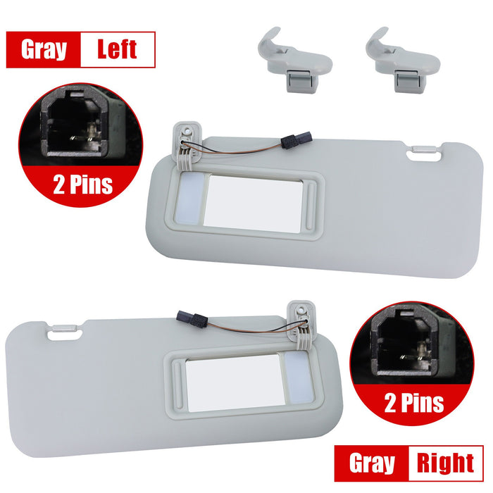 DURAFORCE 2PS Left & Right Side Gray Sun Visor with Light & Clip For 2010-2013 Mazda 3