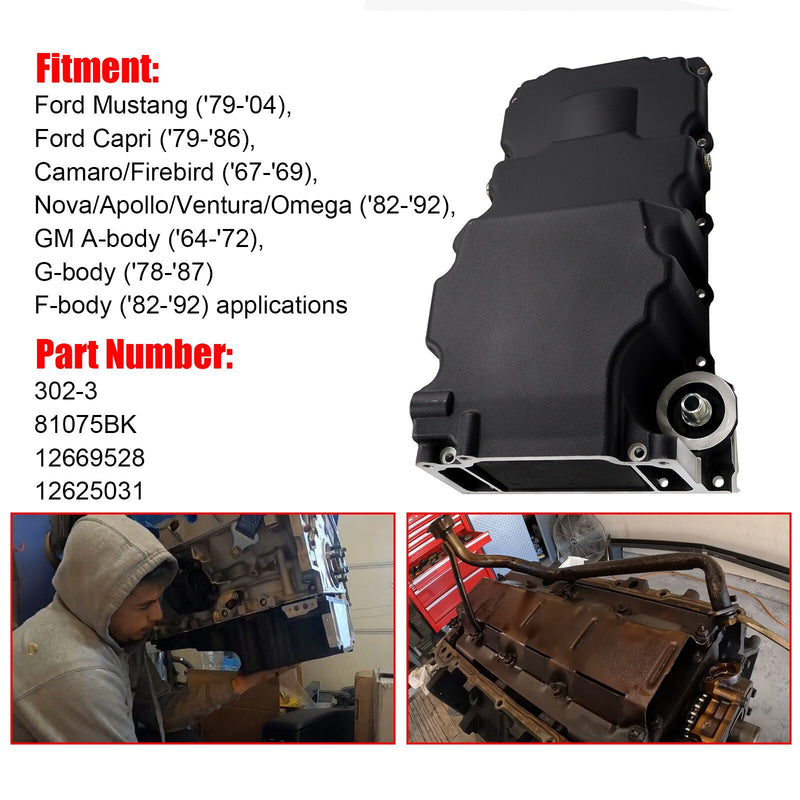 DURAFORCE Black LS RetroFit Aluminum Rear Sump Oil Pan With Turbo Drains W/Added Clearance