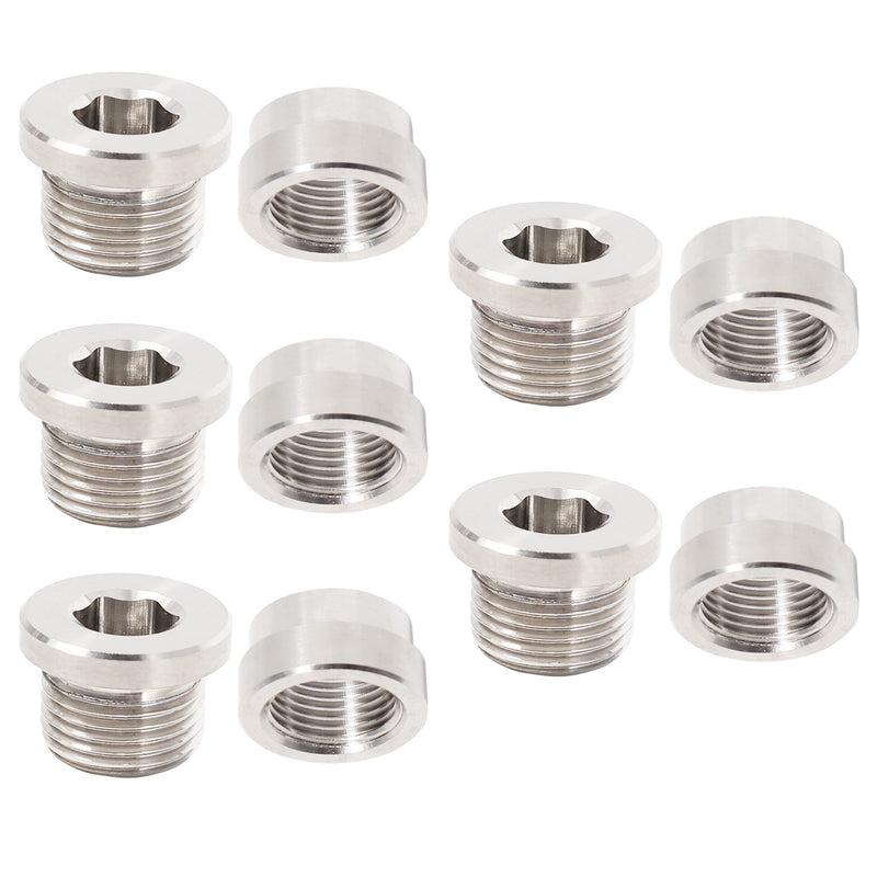 DURAFORCE 5x Stainless O2 Oxygen Sensor Bung Plug & Weld On Bung Plug Nut Cap M18 X 1.5