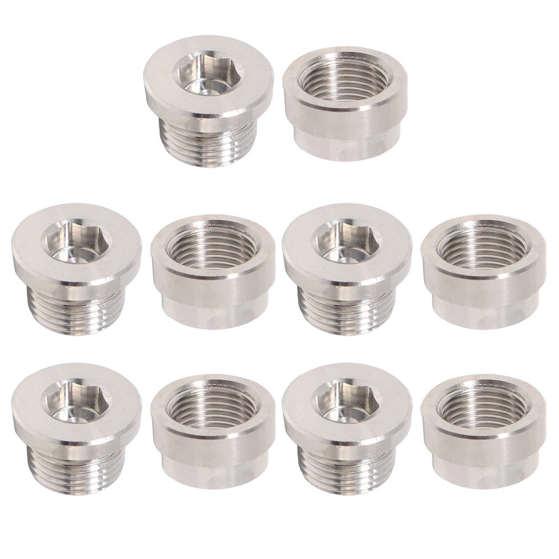 DURAFORCE 5x Stainless O2 Oxygen Sensor Bung Plug & Weld On Bung Plug Nut Cap M18 X 1.5