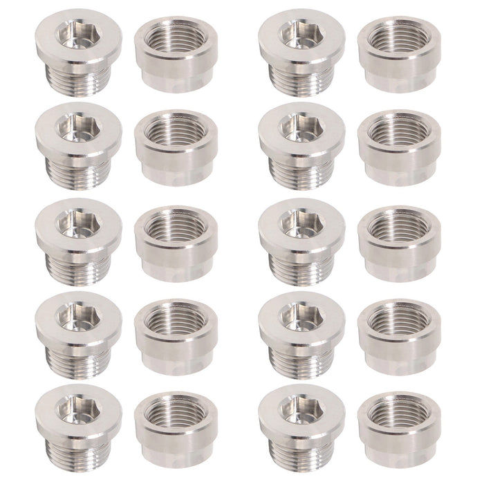 DURAFORCE 10 Set Oxygen Sensor Weld On Stainless Steel Bung + Hex Plug Cap Kit M18x1.5