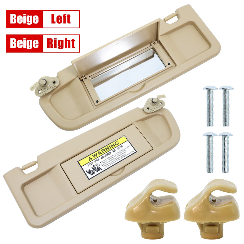 DURAFORCE Beige Sun Visor W/Hook Clips Pair For 2006-2011 Honda Civic Left & Right