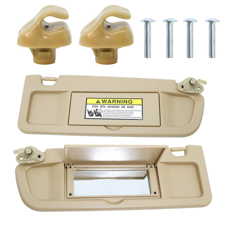 DURAFORCE Beige Sun Visor W/Hook Clips Pair For 2006-2011 Honda Civic Left & Right