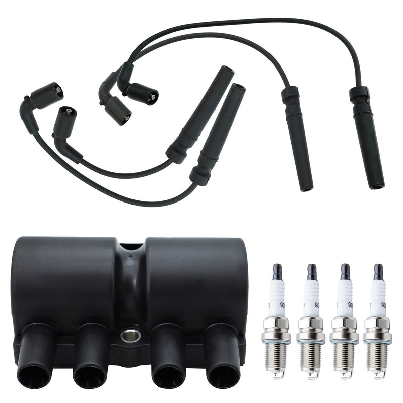 DURAFORCE Ignition Coil + 4 Spark Plug + 4 Wires For Chevy Aveo Pontiac Wave Suzuki UF503