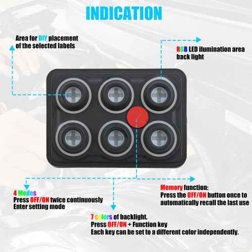 DURAFORCE 6 Gang RGB Switch Panel Touch Control 12 24V 60A SSR Relay Box IP68 Waterproof