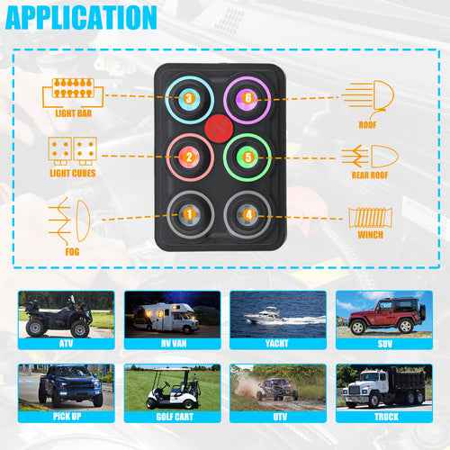 DURAFORCE 6 Gang RGB Switch Panel Touch Control 12 24V 60A SSR Relay Box IP68 Waterproof