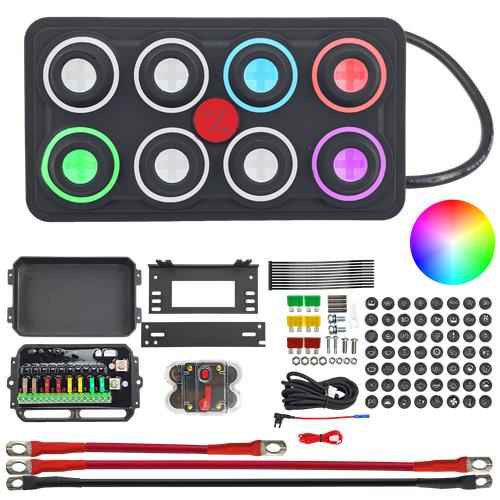 DURAFORCE 8 Gang RGB Switch Panel Toggle Momentary Pulsed SOS Circuit Control Relay Box
