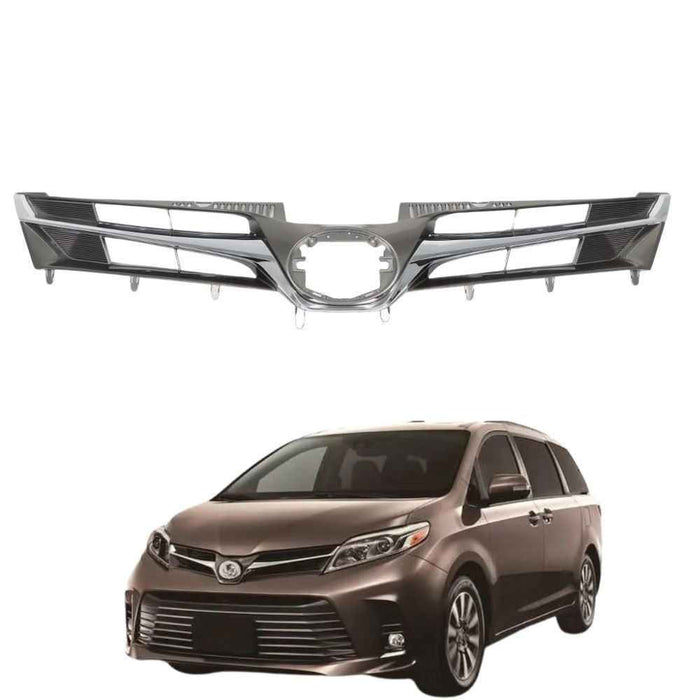 DURAFORCE Front Bumper Upper Grille Replacement For Toyota Sienna 2018-2020 Chrome Trim