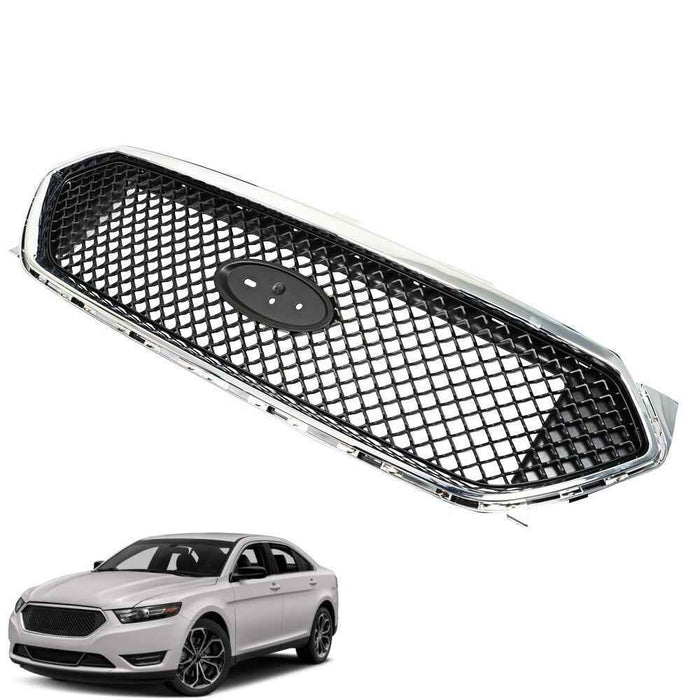 DURAFORCE For 2013-2019 Ford Taurus Chrome+Black Mesh Style Front Upper Bumper Grille