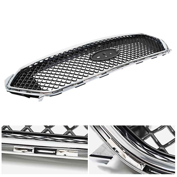 DURAFORCE For 2013-2019 Ford Taurus Chrome+Black Mesh Style Front Upper Bumper Grille