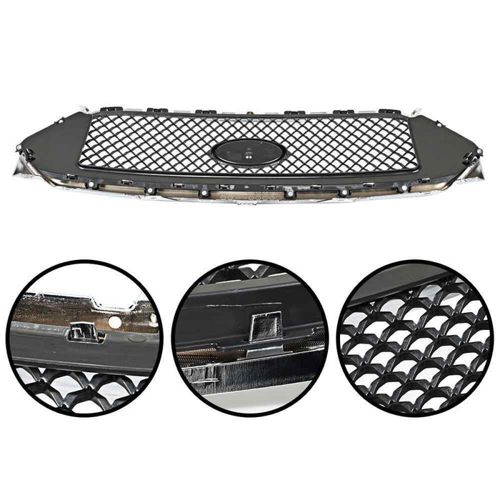 DURAFORCE For 2013-2019 Ford Taurus Chrome+Black Mesh Style Front Upper Bumper Grille