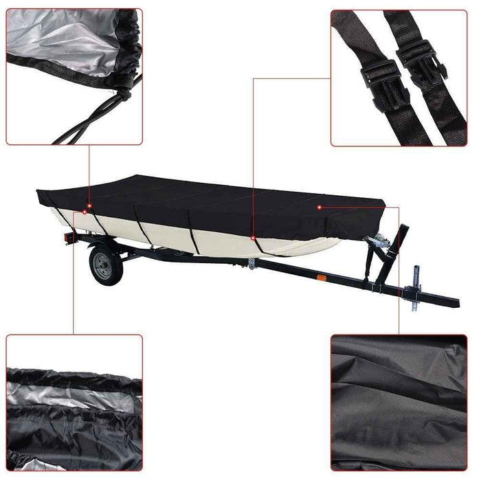 DURAFORCE WaterProof Heavy Duty Black Boat Cover 12FT 56inch For Jon Boat Trailerable