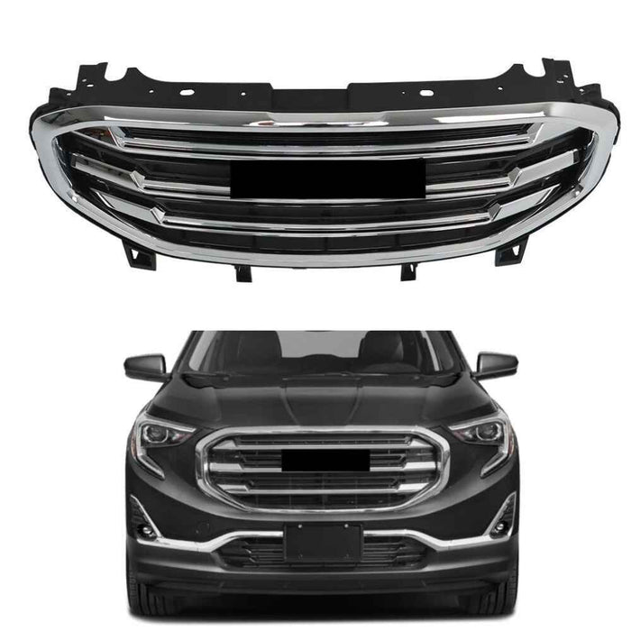 DURAFORCE For 2018-2020 2021 GMC Terrain SLT Front Bumper Grille Black W/Chrome Bar+Frame