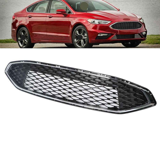DURAFORCE Black W/Chrome Trim Grill For Ford Fusion 2017 2018 Front Bumper Upper Grille