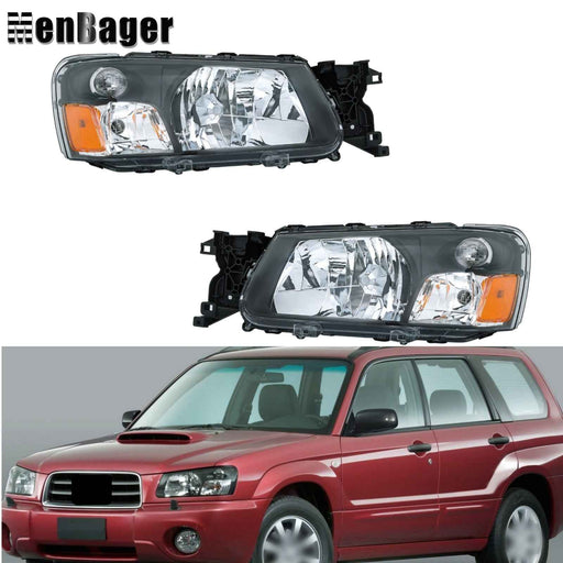 DURAFORCE Pair Halogen Headlamps For 2003 2004 Subaru Forester Black Headlights Assembly