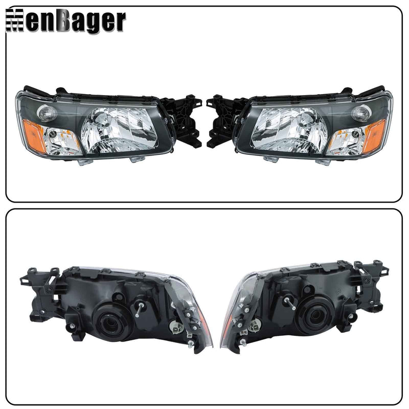 DURAFORCE Pair Halogen Headlamps For 2003 2004 Subaru Forester Black Headlights Assembly