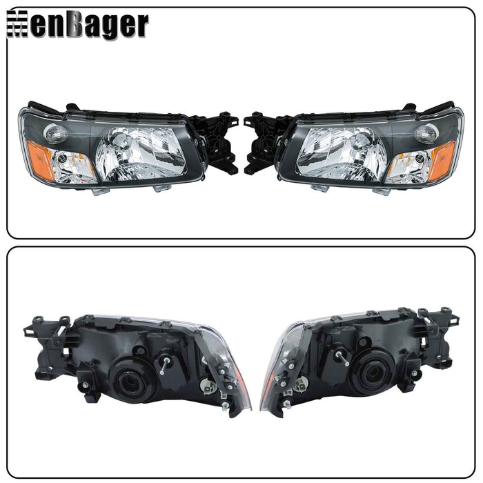 DURAFORCE Pair Halogen Headlamps For 2003 2004 Subaru Forester Black Headlights Assembly