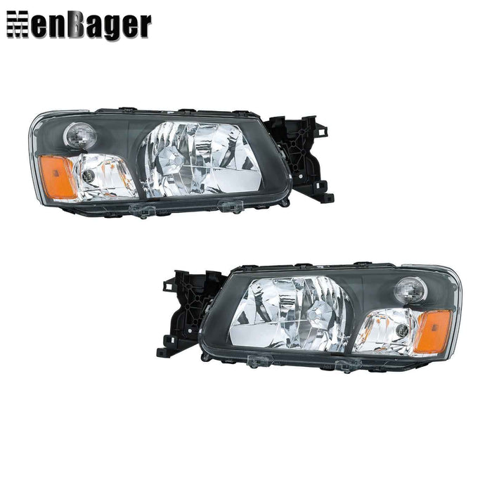 DURAFORCE Pair Halogen Headlamps For 2003 2004 Subaru Forester Black Headlights Assembly