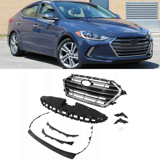 DURAFORCE Front Grille+Radiator Cover+Bumper Lid+4 Bracket For Hyundai Elantra 2017-2018