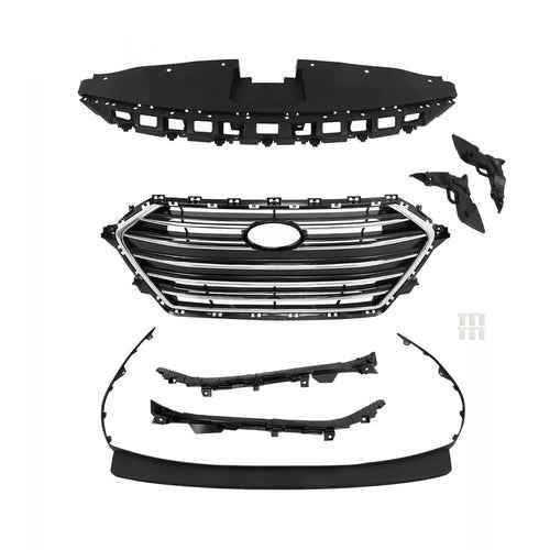 DURAFORCE Front Grille+Radiator Cover+Bumper Lid+4 Bracket For Hyundai Elantra 2017-2018