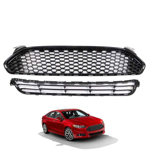 DURAFORCE Mesh Style ABS Plastic For 2013-2016 Ford Fusion Front Bumper Upper+Lower Grille