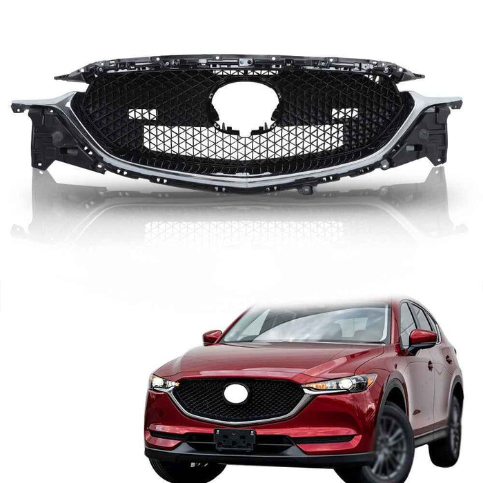 DURAFORCE Front Grille Black Fit For 2017-2021 Mazda CX5 CX-5 W/Chrome Honeycomb Grill