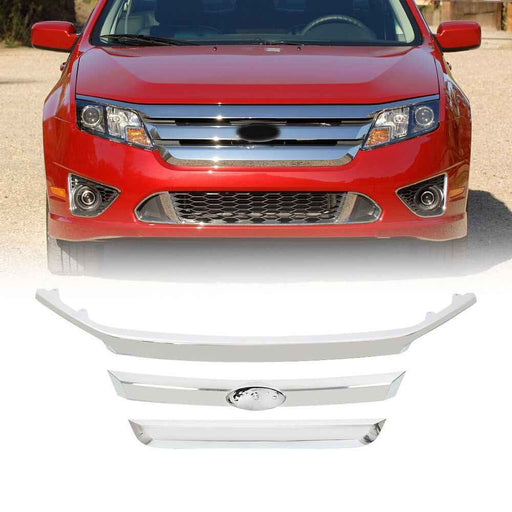 DURAFORCE For 2010 2011 2012 Ford Fusion Front Upper Chrome Grille Grill Molding Trims Set