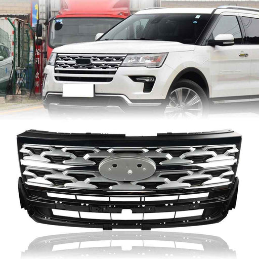 DURAFORCE Front Upper Bumper Grille Grill For 2018 19 Ford Explorer 2.3L/3.5L Black Chrome