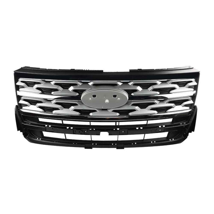 DURAFORCE Front Upper Bumper Grille Grill For 2018 19 Ford Explorer 2.3L/3.5L Black Chrome