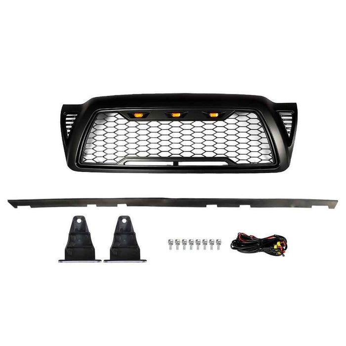 DURAFORCE Front Bumper Grille Matte Black Mesh For Toyota Tacoma 2005-2011 Grille W/3 LED