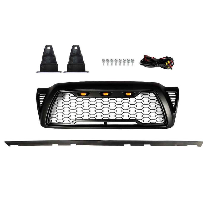DURAFORCE Front Bumper Grille Matte Black Mesh For Toyota Tacoma 2005-2011 Grille W/3 LED