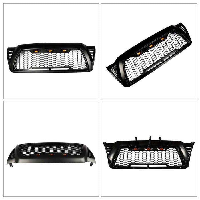 DURAFORCE Front Bumper Grille Matte Black Mesh For Toyota Tacoma 2005-2011 Grille W/3 LED