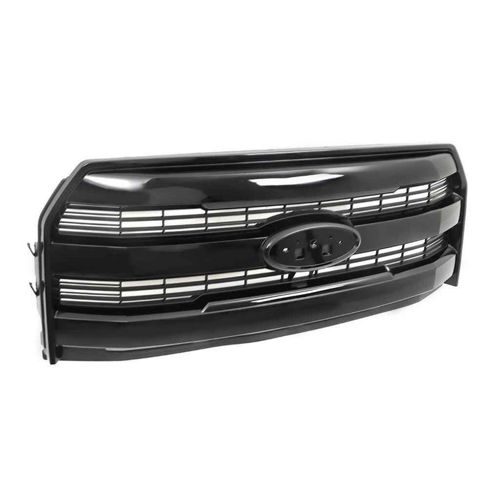 DURAFORCE Gloss Black Front Upper Grill W/Camera Holes Grille For 2015 16 2017 Ford F150