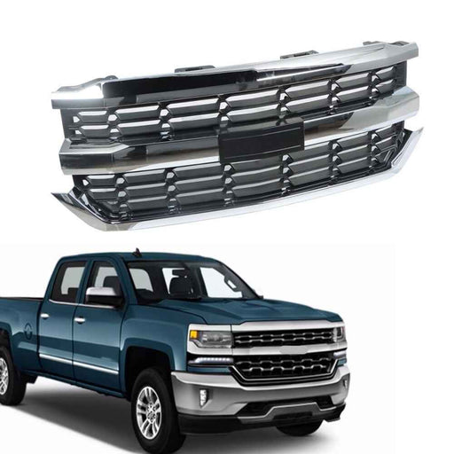 DURAFORCE Front Upper Grille Black W/Chrome Grill For Chevrolet Silverado 1500 2016-2018