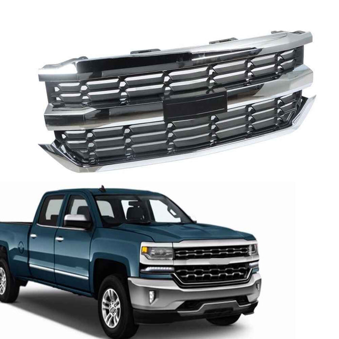DURAFORCE Front Upper Grille Black W/Chrome Grill For Chevrolet Silverado 1500 2016-2018