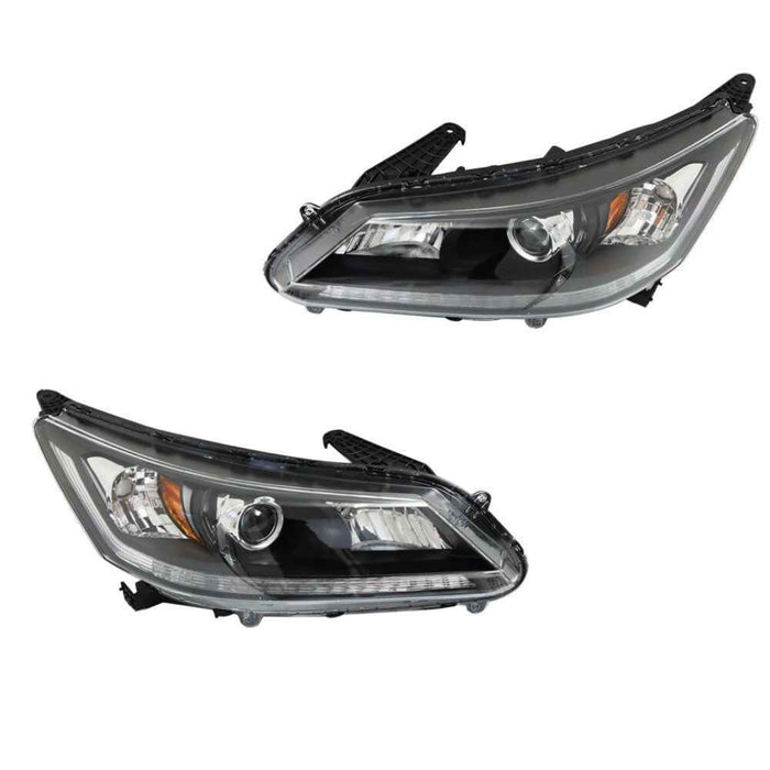DURAFORCE Black Pair of Headlights Headlampds Assy w/O LED DRL For 2013-2015 Honda Accord