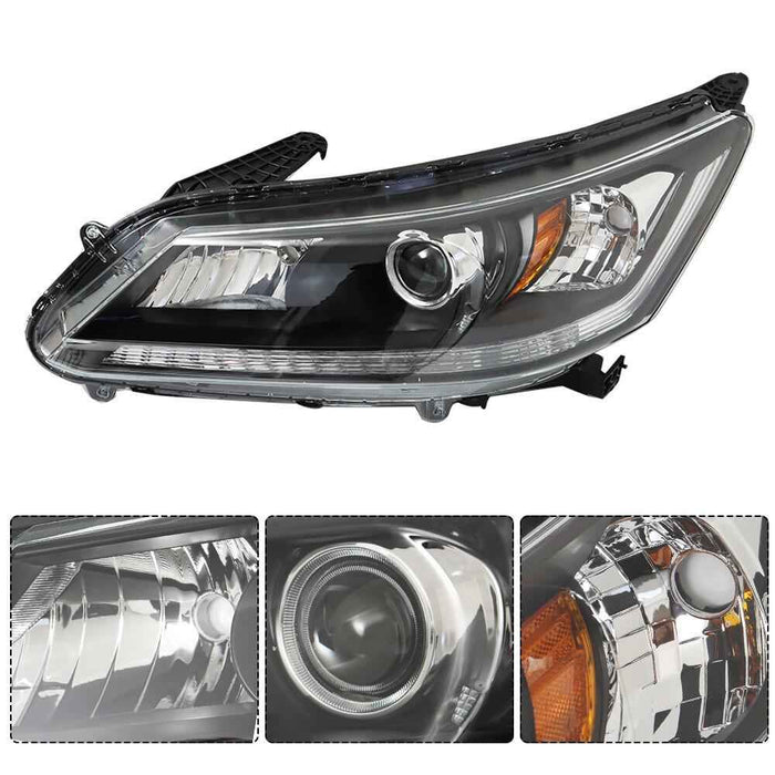 DURAFORCE Black Pair of Headlights Headlampds Assy w/O LED DRL For 2013-2015 Honda Accord