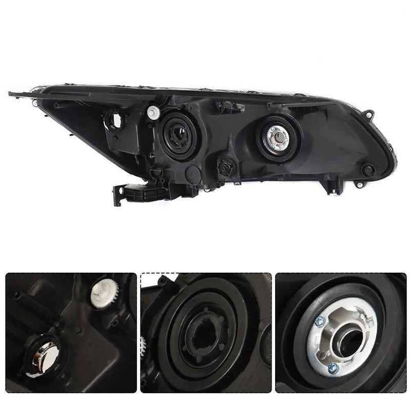 DURAFORCE Black Pair of Headlights Headlampds Assy w/O LED DRL For 2013-2015 Honda Accord