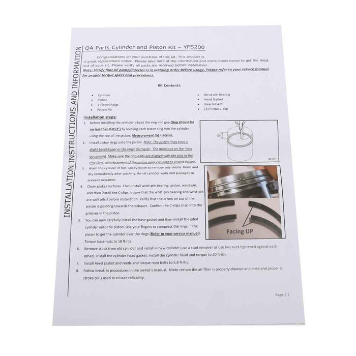 DURAFORCE ATV Cylinder Piston Gasket Top End Kit For Yamaha Blaster 200 YFS200 1988-2006