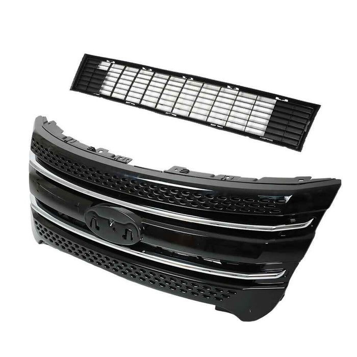 DURAFORCE BB53-8200 Gloss Black Front Upper&Lower Grill Grille For 2011-2015 Ford Explorer
