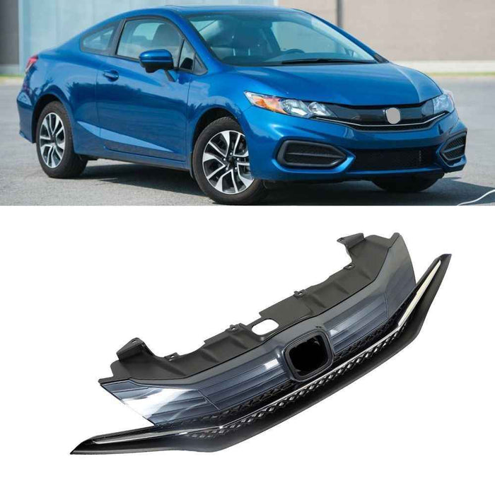 DURAFORCE Front Bumper Grille Black W/Chrome Grill For Honda Civic Coupe 2-Door 2014 2015