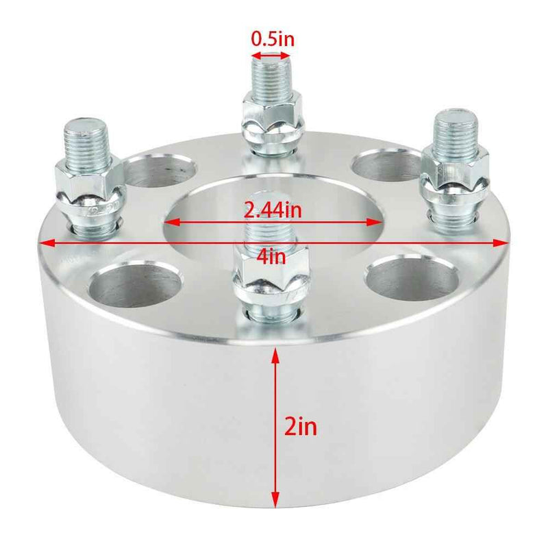 DURAFORCE 2" Wheel Spacers 4x101.6 1/2"x20 Silver For EZ GO EZGO Club Cars Golf Carts ×4