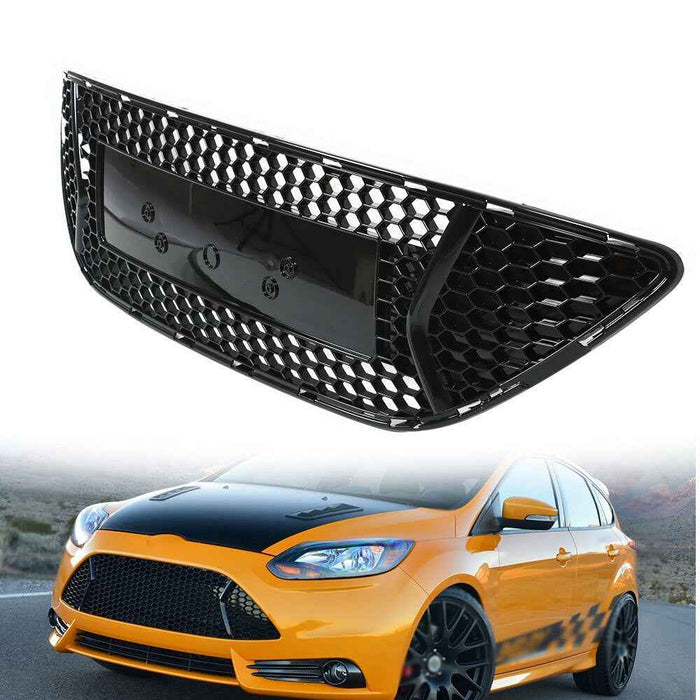 DURAFORCE For 2013-2014 Ford Focus Front Radiator Center Grille Glossy Black Upper Grill
