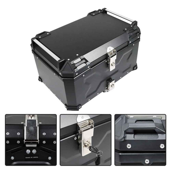 DURAFORCE Motorcycle Luggage Waterproof Tail Box 65L Black Scooter Trunk Storage Top Case