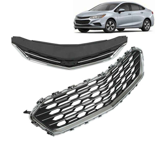 DURAFORCE For Chevy Cruze 2016 2017 2018 Front Upper+Lower Grille Grill Set W/Chrome Black