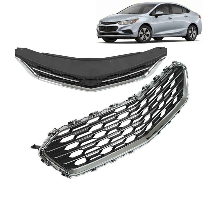 DURAFORCE For Chevy Cruze 2016 2017 2018 Front Upper+Lower Grille Grill Set W/Chrome Black