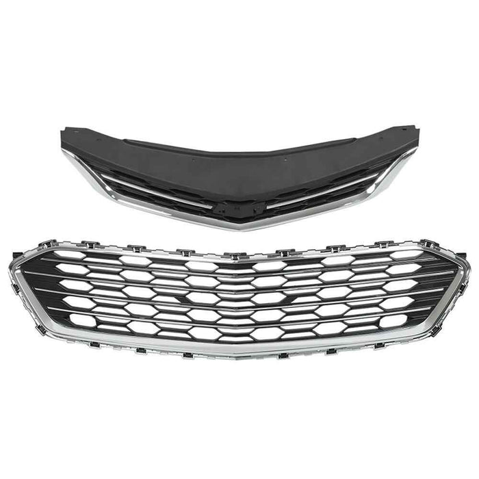 DURAFORCE For Chevy Cruze 2016 2017 2018 Front Upper+Lower Grille Grill Set W/Chrome Black
